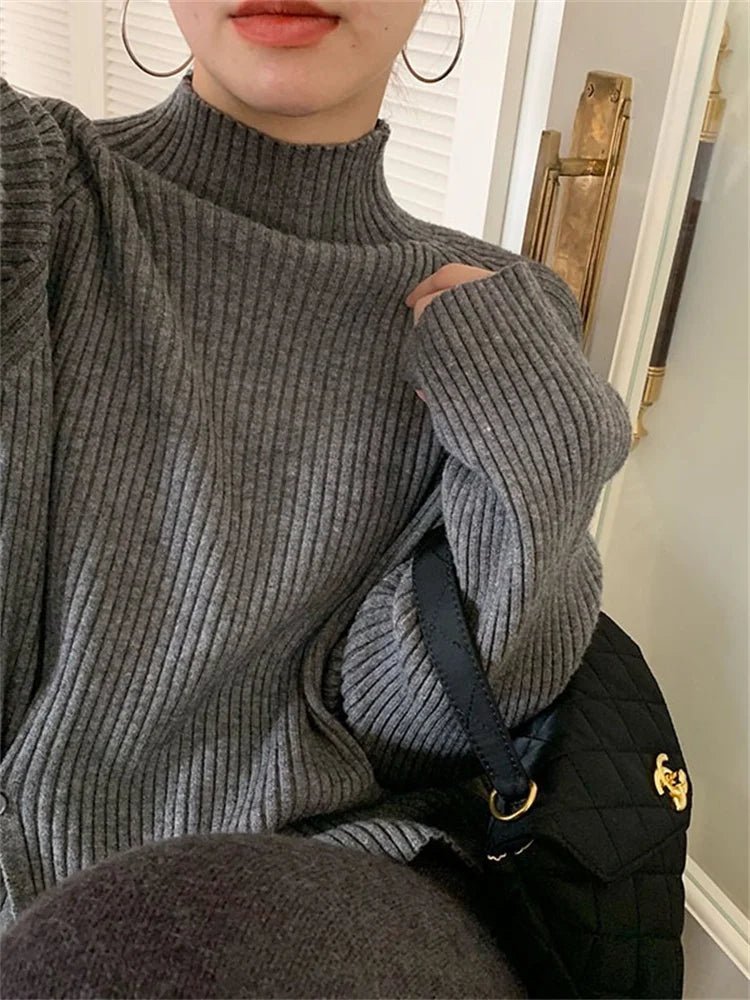 Mock Neck Ribbed Split Pullover