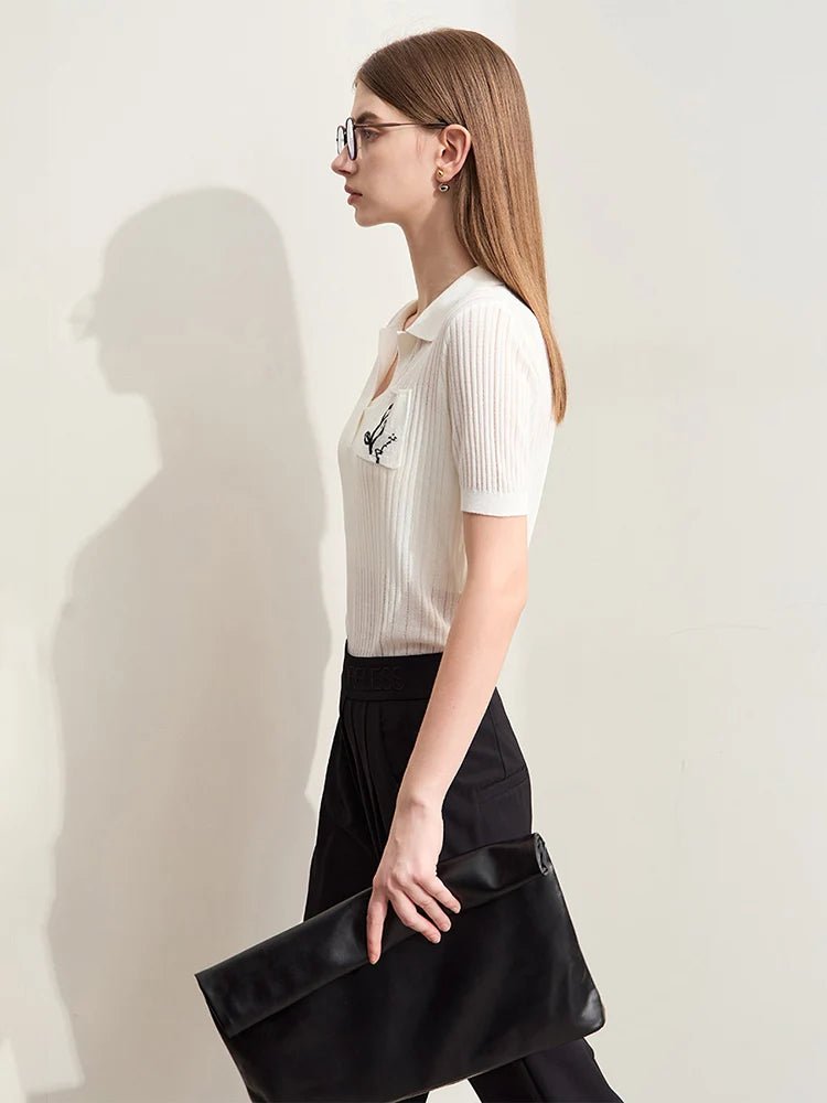 Hollow Lapel Stretch Jacquard Pocket Tops