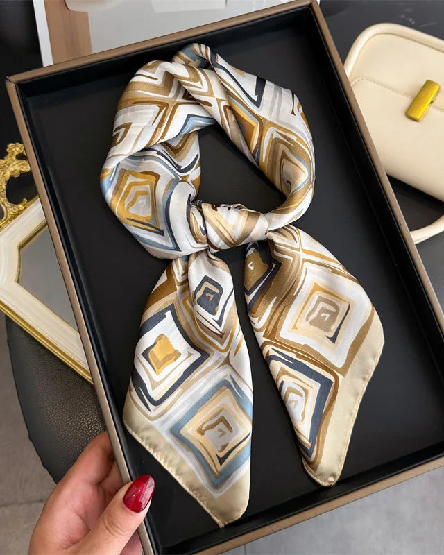 Floral Print Satin Square Scarf