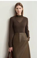 Turtleneck Sheer Panel Slim Top