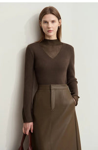 Turtleneck Sheer Panel Slim Top