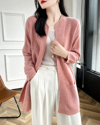 Merino Wool Dot Long Open-Front Cardigan