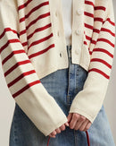 Dropped-Shoulder V-Neck Striped Cardigan Sweater