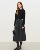 High-Neck Ruffled Knitted Slim-Fit Sweater