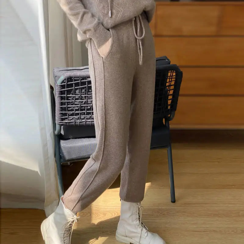 High Waist Drawstring Wool Knitted Pants