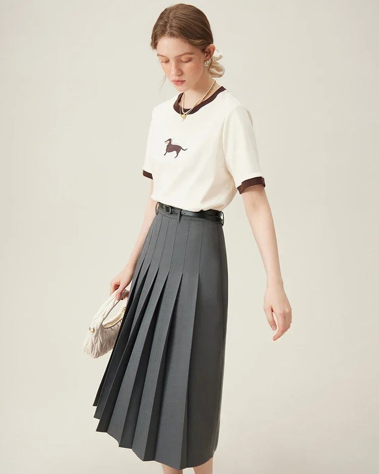 New Belted Elegant Pleated Maxi Skirt
