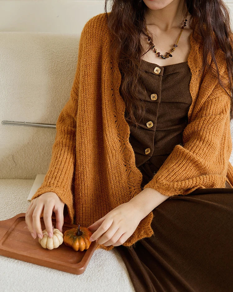 Scalloped Open-Knit Cardigan