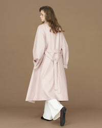 Contrast-Cuff Stand-Collar Long Trench Coat