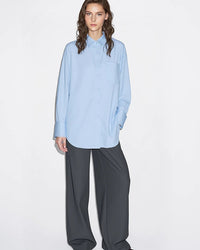 Simple Commuter Lapel Drop Shoulder Sleeve Shirt