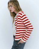 New Slim-Fit Button-Down Classic Striped Cardigan