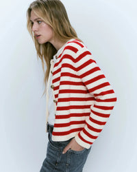 New Slim-Fit Button-Down Classic Striped Cardigan