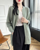 Merino Wool Dot Long Open-Front Cardigan