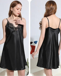 Lace-Trim Satin Mini Slip Nightgown