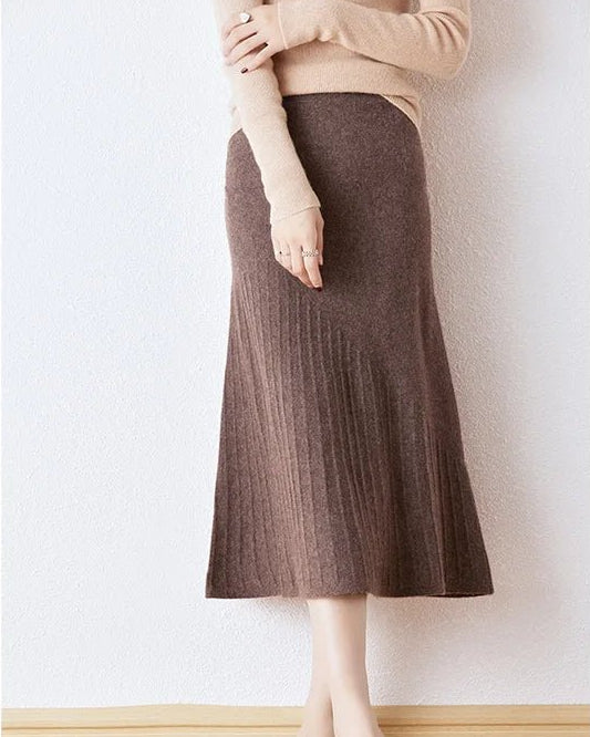 Wool Knitted High Waist A-Line Skirt