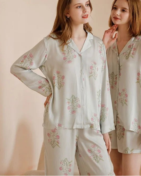 Flower Printed Satin Pajama Set