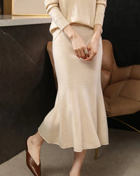 Merino Wool Knit Trumpet Midi Skirt