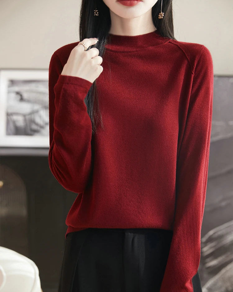 Loose-Fit Crew Neck Long-Sleeve Knitted Pullover