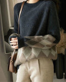 Round Neck Patchwork Pullover Sweater