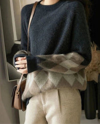 Round Neck Patchwork Pullover Sweater