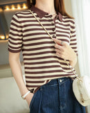 Cotton Striped Short-Sleeve Polo T-Shirt