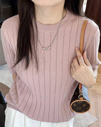 Ribbed Cotton Knit Short Sleeve Tee
