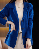 Mink Cashmere Tailored-Collar Knit Cardigan