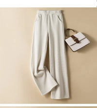 Elastic Waist Corduroy Fleece Wide leg Pants