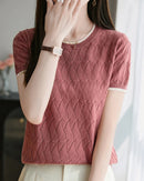 Cotton Jacquard Colorblock Knit Tee