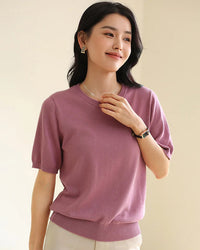 Cotton knit short sleeve top — a soft, breathable women's O-neck tee designed for effortless everyday wear.