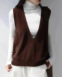 Wool Knit Sleeveless V-Neck Vest