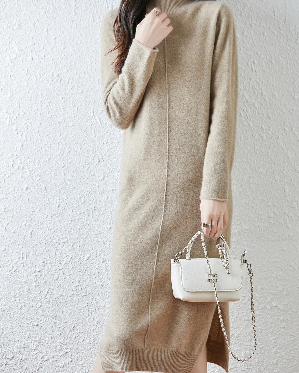 Merino Wool Turtleneck Midi Dress