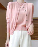 Wool Cardigan Crew Neck T-Shirt Two-Piece Sweater Set