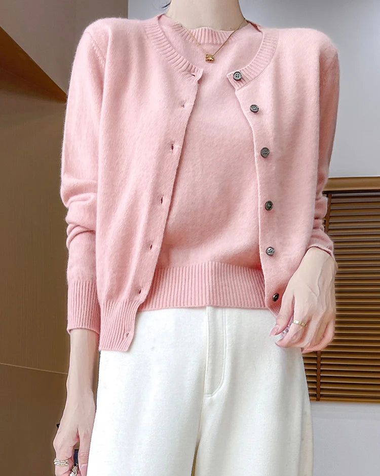 Wool Cardigan Crew Neck T-Shirt Two-Piece Sweater Set