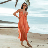 V-neck Backless Beach Flowy Dress