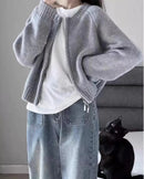 Merino Wool O-Neck Short Loose Open Cardigan Jacket