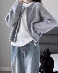 Merino Wool O-Neck Short Loose Open Cardigan Jacket
