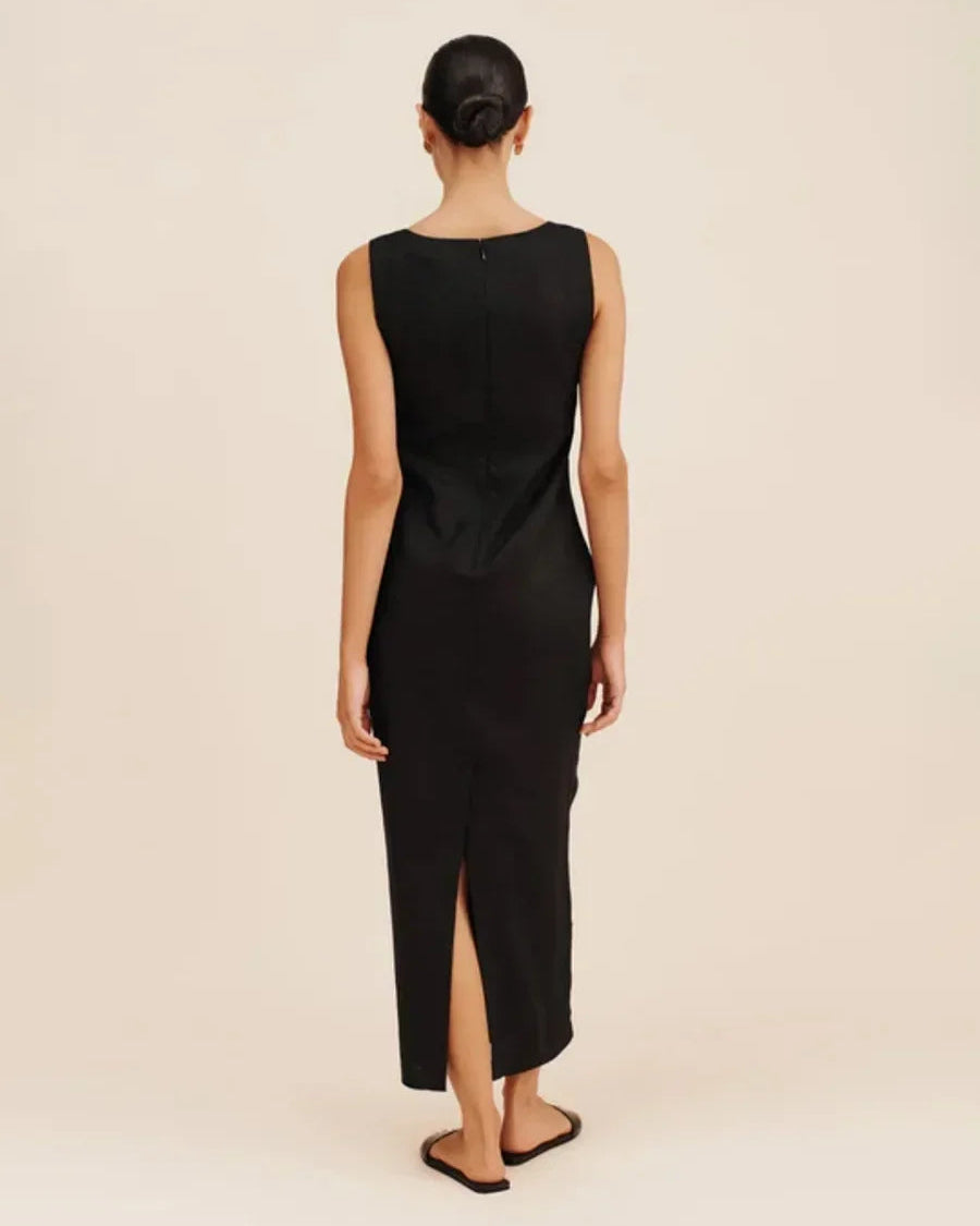 Cotton And Linen Square Neck Wide Shoulder Strap Dress