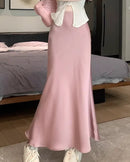 Satin High-Waist Midi Skirt