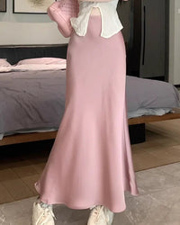 Satin High-Waist Midi Skirt