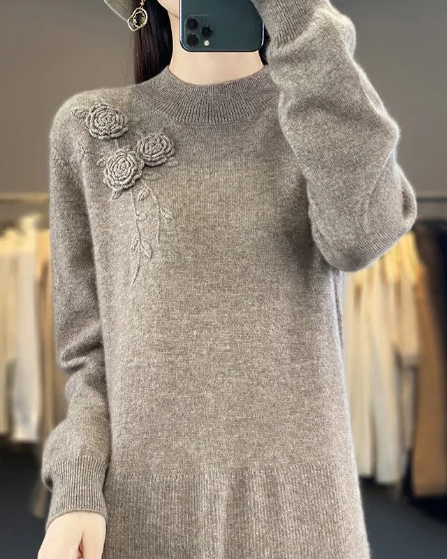 100% Pure Wool Knitted A-Line Long Sleeves Dress