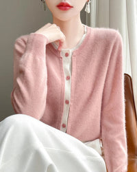 Merino Wool Solid O-Neck Button Knit Cardigan