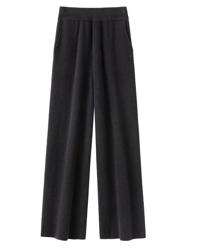 High-Waist Knit Wide-Leg Floor-Length Pants