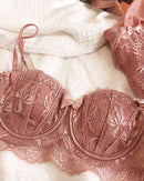 Lace Embroidery Half-Cup Thin Push-Up Bra Set