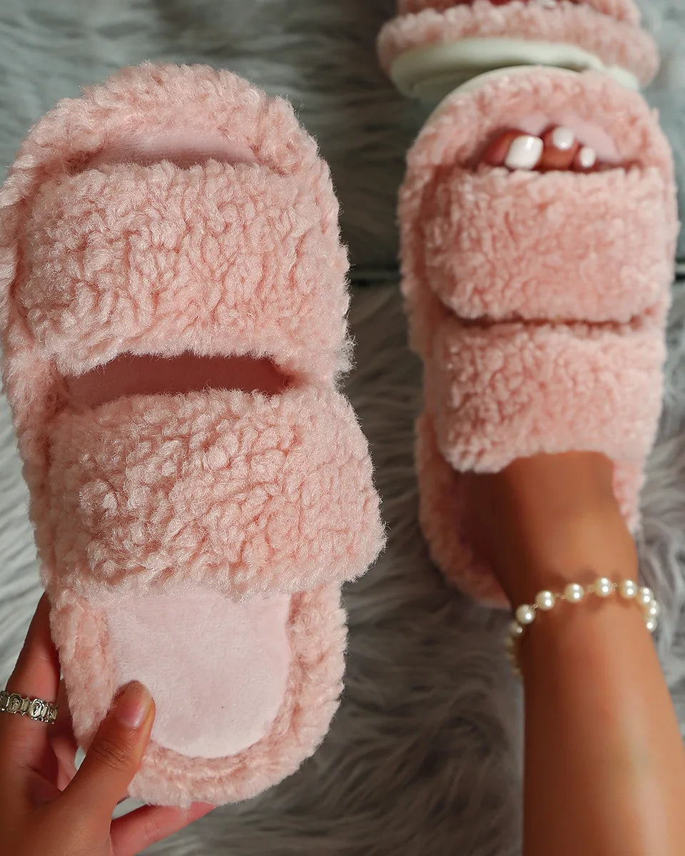 Women's Plush Open-Toe Winter Slippers