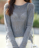 Hollow Knit Cotton Relaxed Pullover Top
