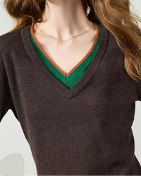 Slim-Fit Double-Layer Wool Blend V-Neck Sweater