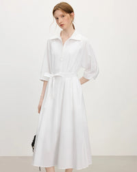 New Belted A-Line Loose Shirt Dress