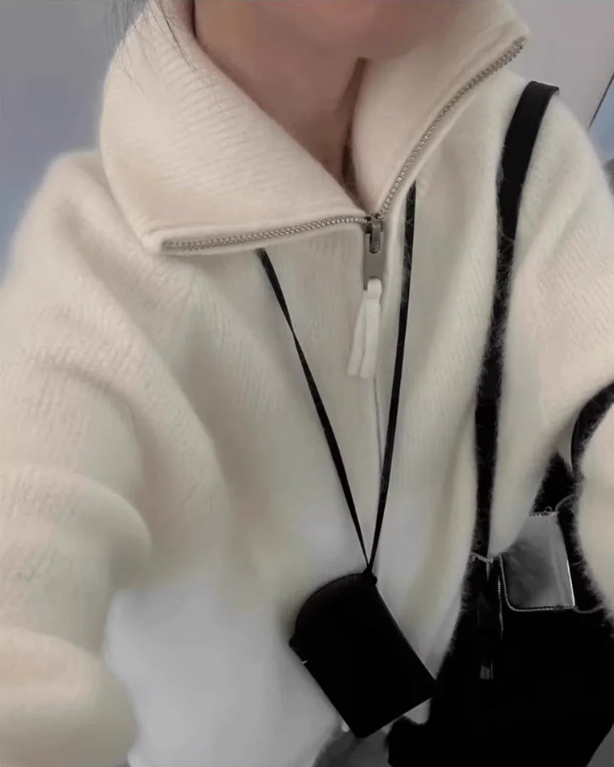 100% Wool Turtleneck Double-Zip Loose Cardigan