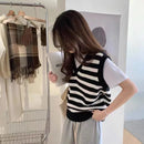 Vintage Striped V-Neck Pure Wool Knitted Waistcoat