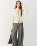 High-Neck Wool Button Cardigan